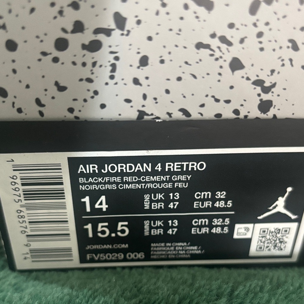 AIR JORDAN 4 Retro red gray cement Men’s Size 14 never worn. - Picture 6 of 8
